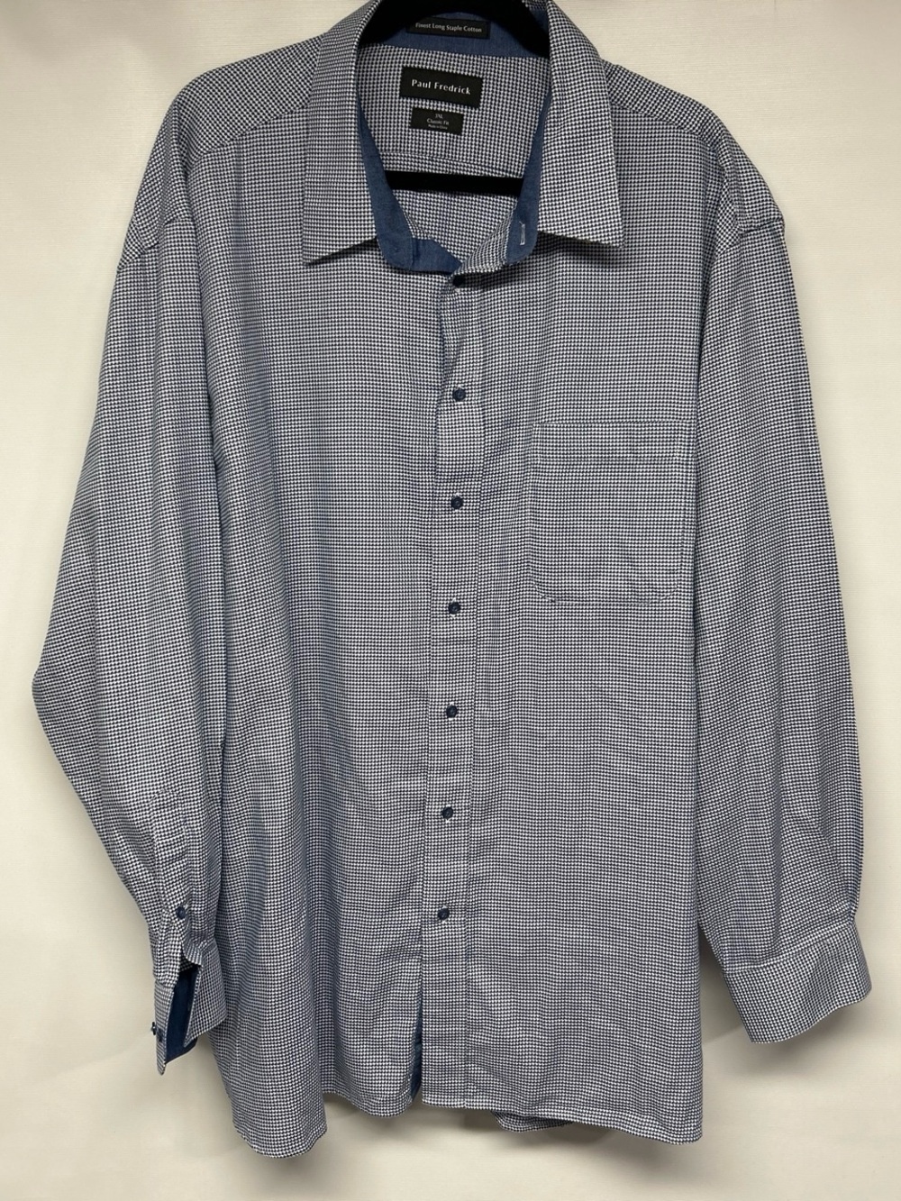 Paul Fredrick Men’s Navy and White Micro-Check Dress Shirt